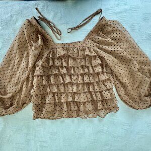 Versona Sheer Ruffle (lined body) Polka Dot Blouse XS